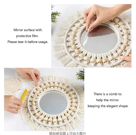 Boho Decorative Mirrors Macrame Round Mirror Aesthetic Room