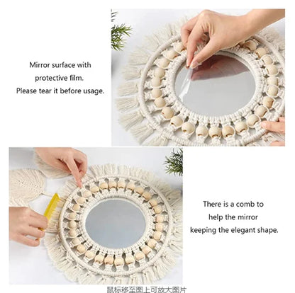 Boho Decorative Mirrors Macrame Round Mirror Aesthetic Room