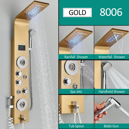 Black Nickel Led Shower Panel Six Functions Shower