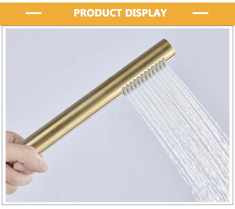 Brass Round Handheld Shower Head Brushed Gold Finish