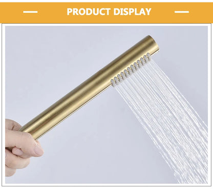 Brass Round Handheld Shower Head Brushed Gold Finish