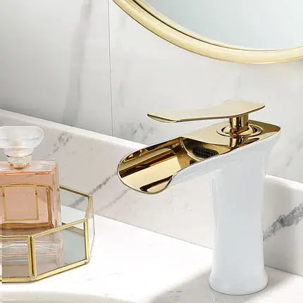 Basin Faucet Gold Waterfall Faucet Brass Bathroom Faucet