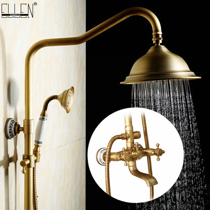 Antique Rain Shower Faucets Hand Brass Wall Mounted