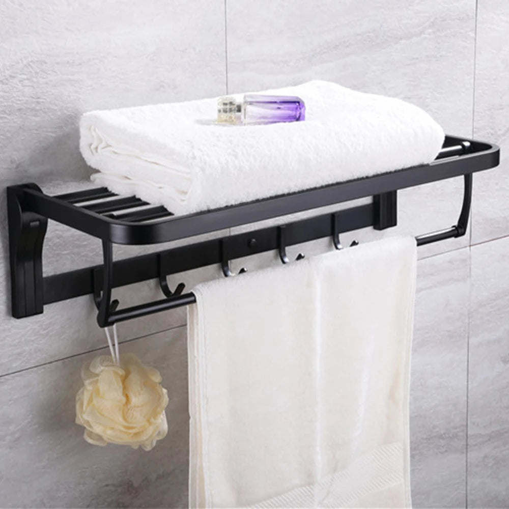 Taicute Towel Rack Shelf Hooks Movable Bar Sus