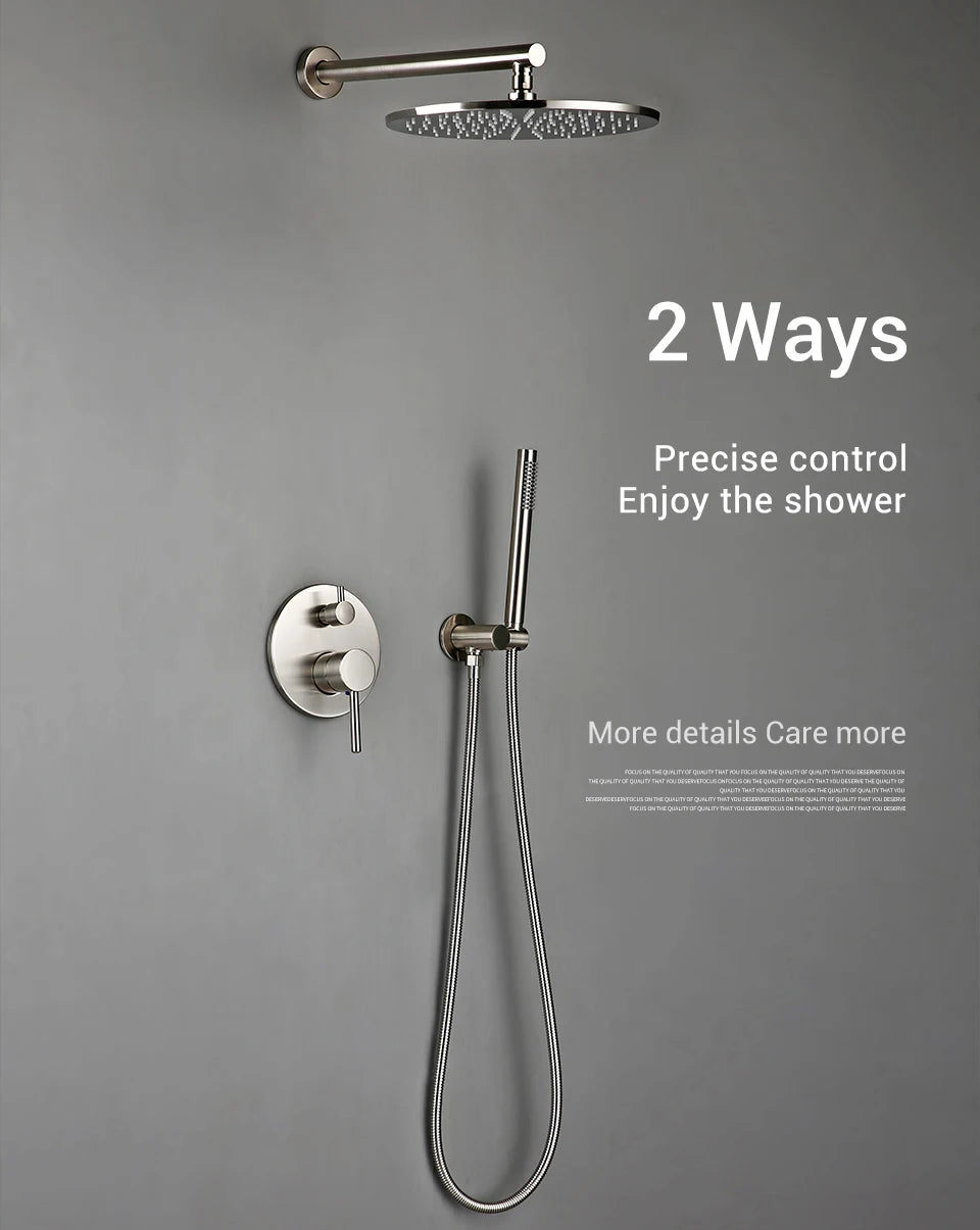 Brushed Stainless Steel Brass Built Installation Rain Shower