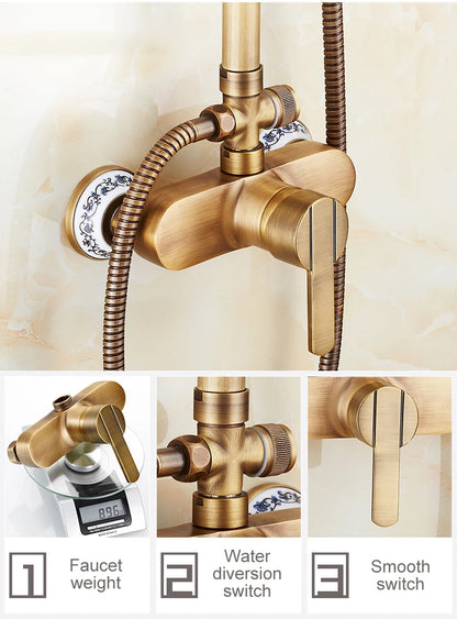 Antique Rain Shower Faucets Hand Brass Wall Mounted