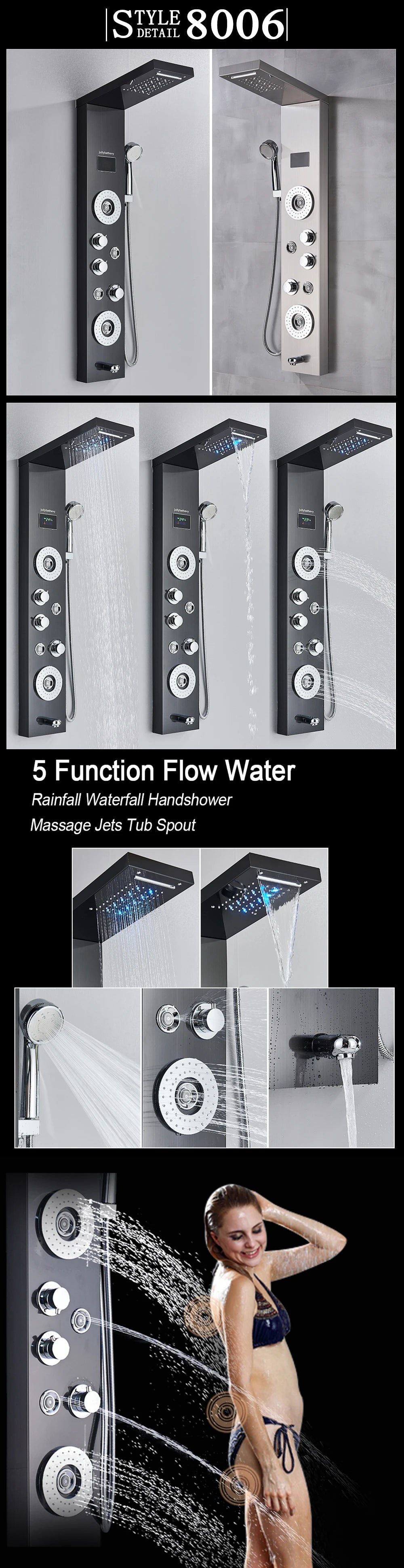 Led Light Shower Panel Waterfall Rain Digital Display