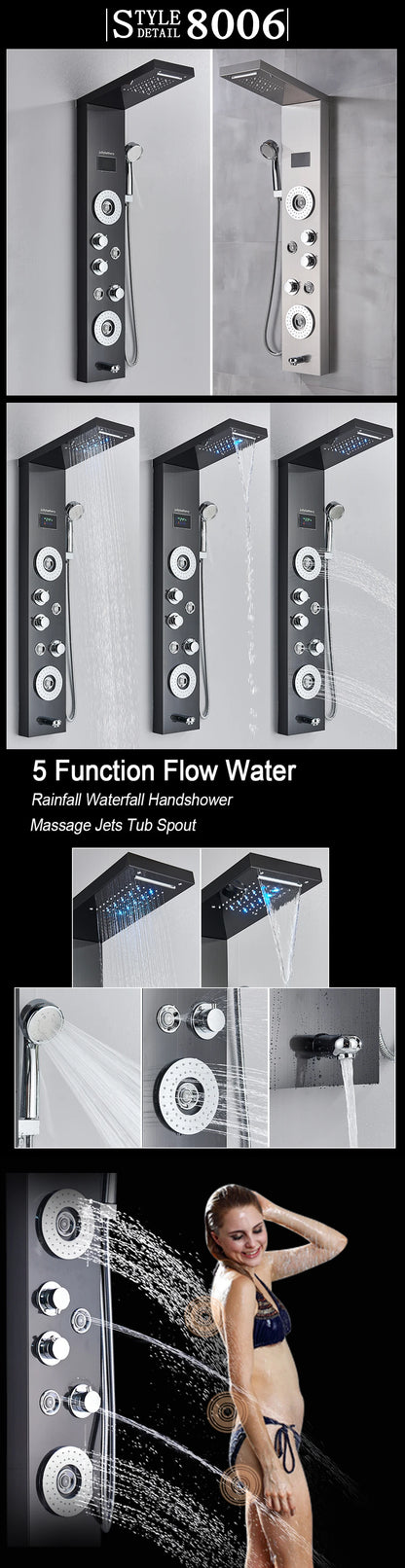 Led Light Shower Panel Waterfall Rain Digital Display