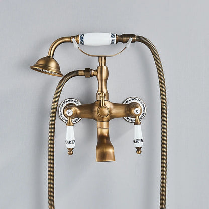 Antique Brass Bathtub Shower Faucet Bathroom Dual Handle