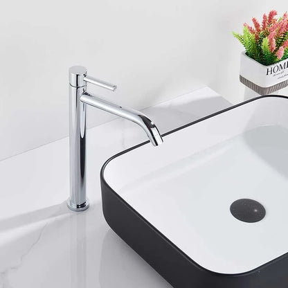 Tall Basin Sink Faucet Slim Black Chrome Bathroom