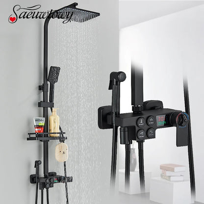 Matte Black Functions Display Screen Shower Faucet Bathroom