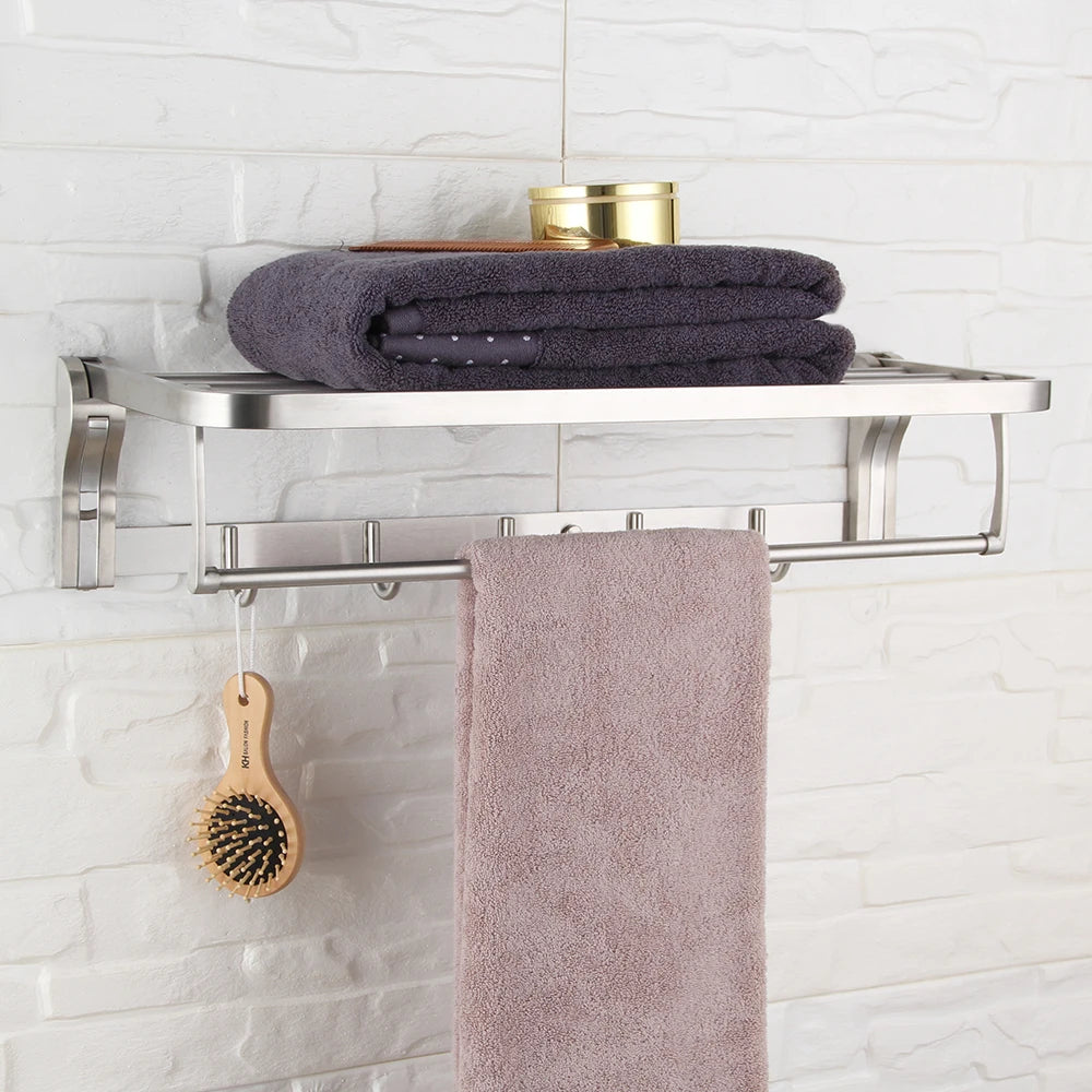 Taicute Towel Rack Shelf Hooks Movable Bar Sus
