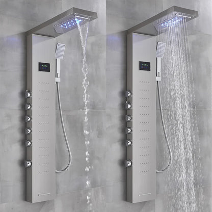 Black/Brushed Bathroom Shower Faucet Led Rainfall Head Shower