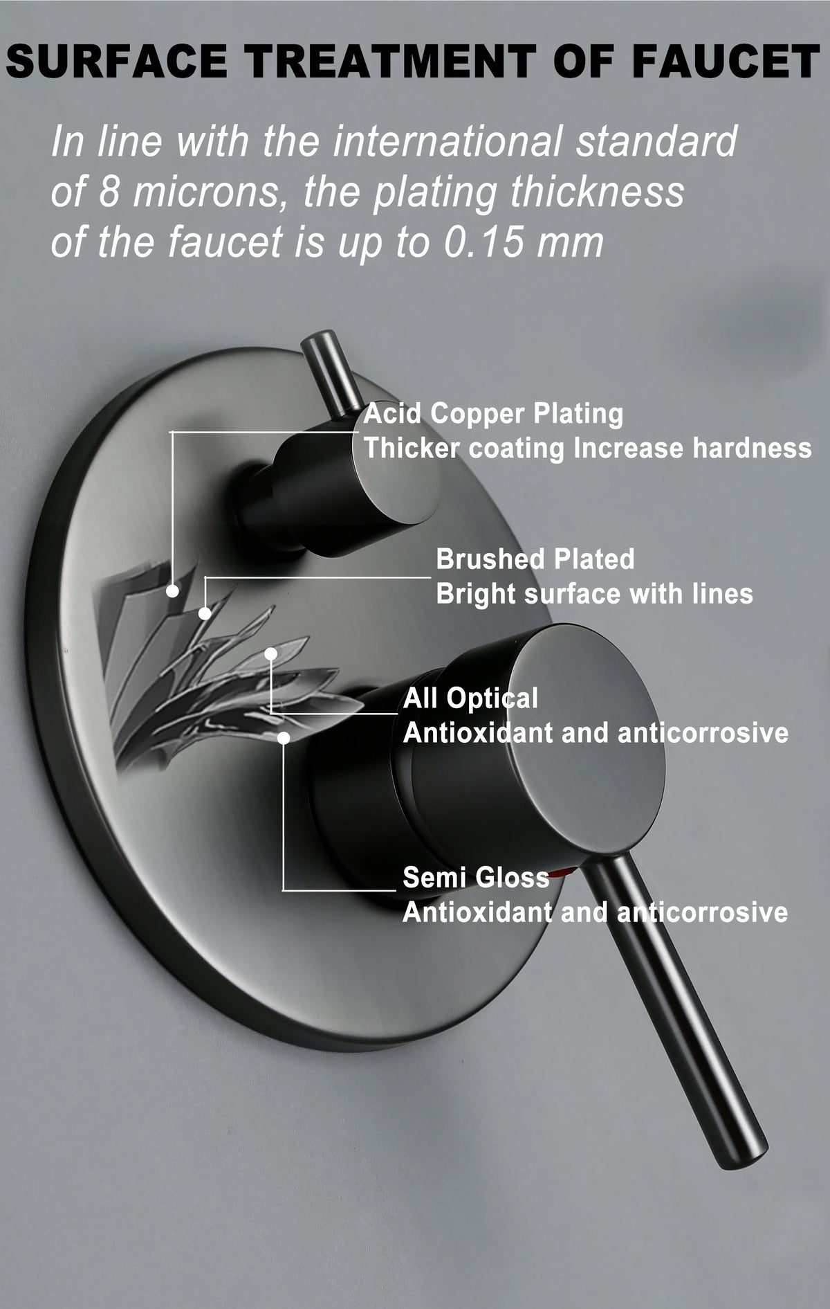 Bagnolux Gun Gray Bath Shower Brass Head Rianfall