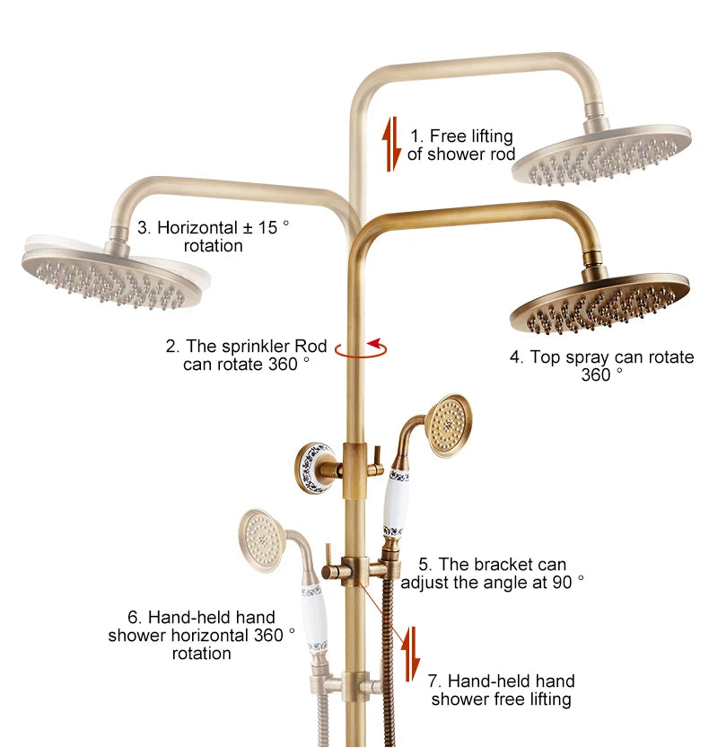 Antique Rain Shower Faucets Hand Brass Wall Mounted