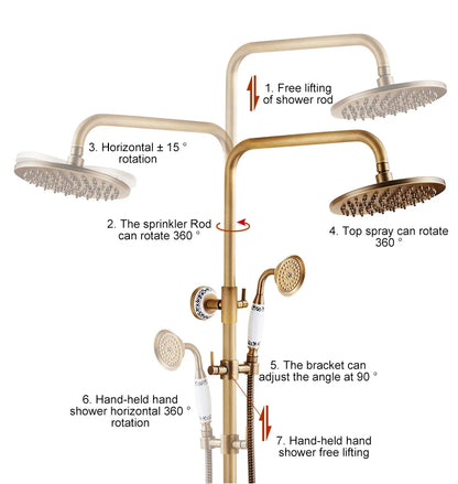 Antique Rain Shower Faucets Hand Brass Wall Mounted