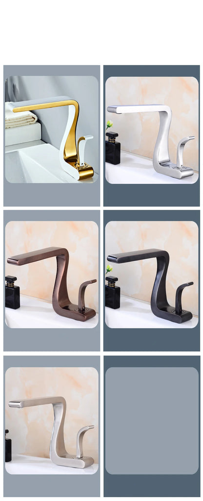 Luxury White Gold Bathroom Mixer Tap Brass Wash
