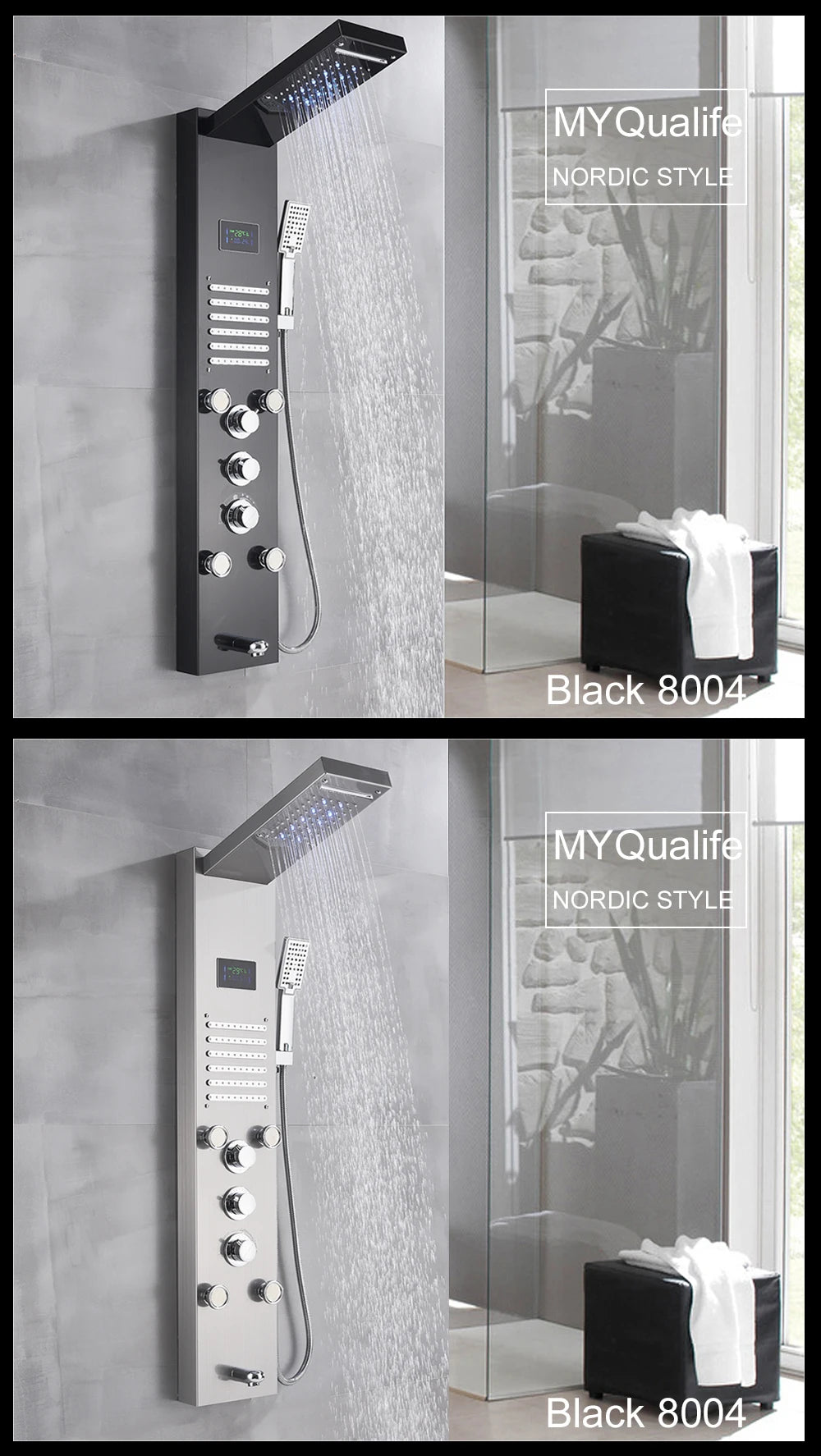 Led Light Shower Panel Waterfall Rain Digital Display