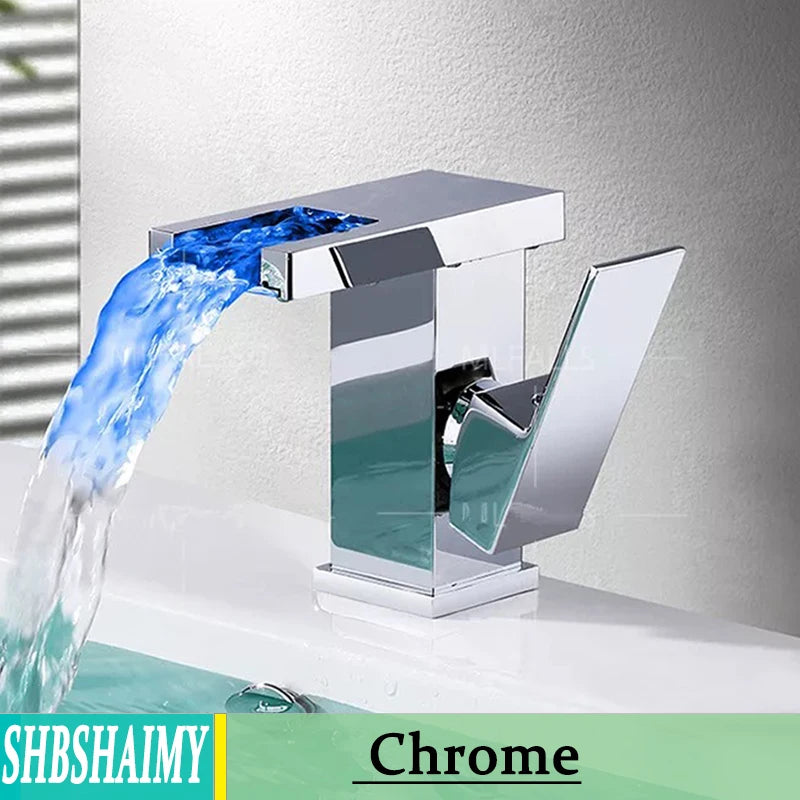 Bathroom Hydropower Led Waterfall Faucet Sink Basin Mixer