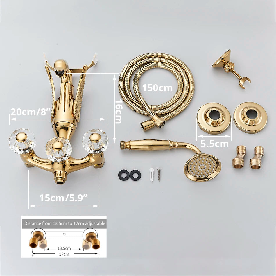 Luxury Golden Bathroom Swan Bathtub Faucet Wall Mounted