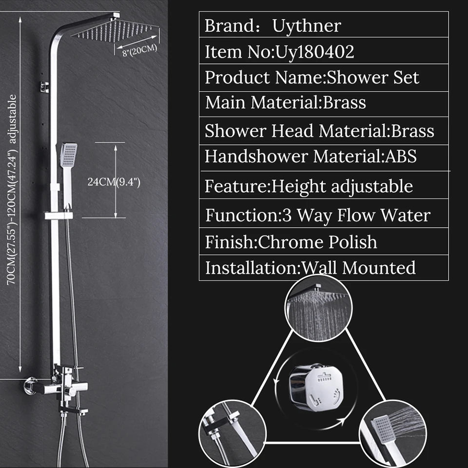 Uythner Bathroom Chrome/Black Shower Faucet Rotate Tub Spout