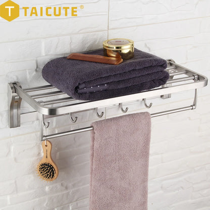 Taicute Towel Rack Shelf Hooks Movable Bar Sus