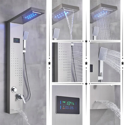 Black/Brushed Bathroom Shower Faucet Led Rainfall Head Shower