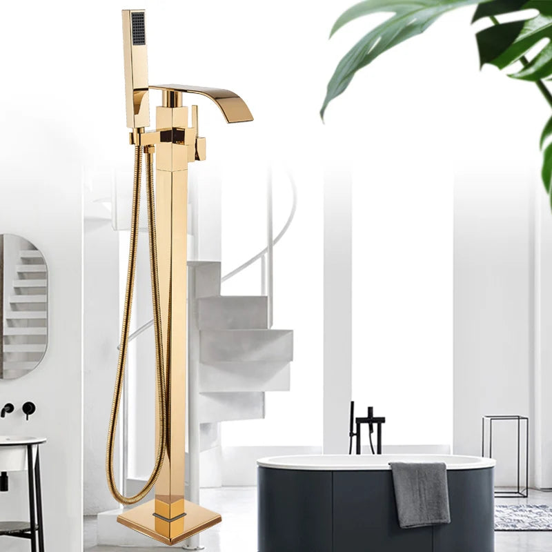 Rozin Golden Bathtub Shower Faucet Floor Mounted Bathroom