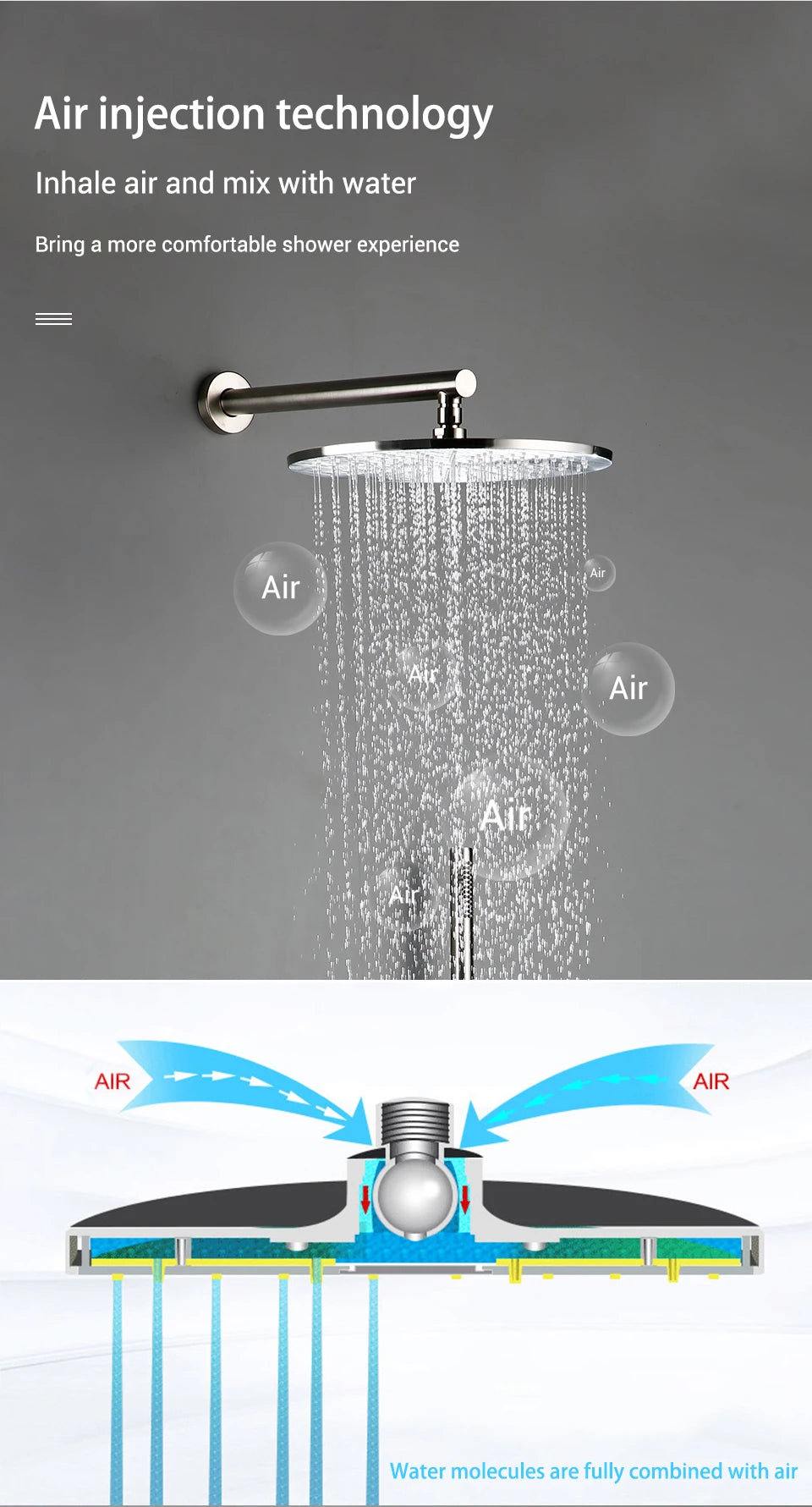 Brushed Stainless Steel Brass Built Installation Rain Shower