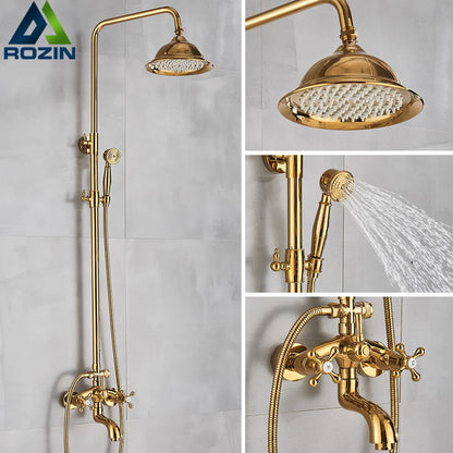 Rozin Gold Bathroom Shower Faucet Wall Mounted Brass