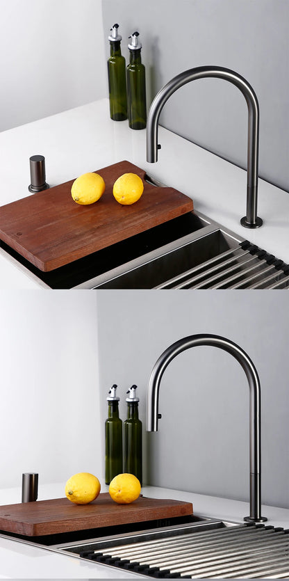Pull Down Sink Faucet Brushed Gunmetal Black Handle
