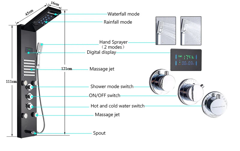 Luxury Led Shower Panel Spa Massage Jet Shower