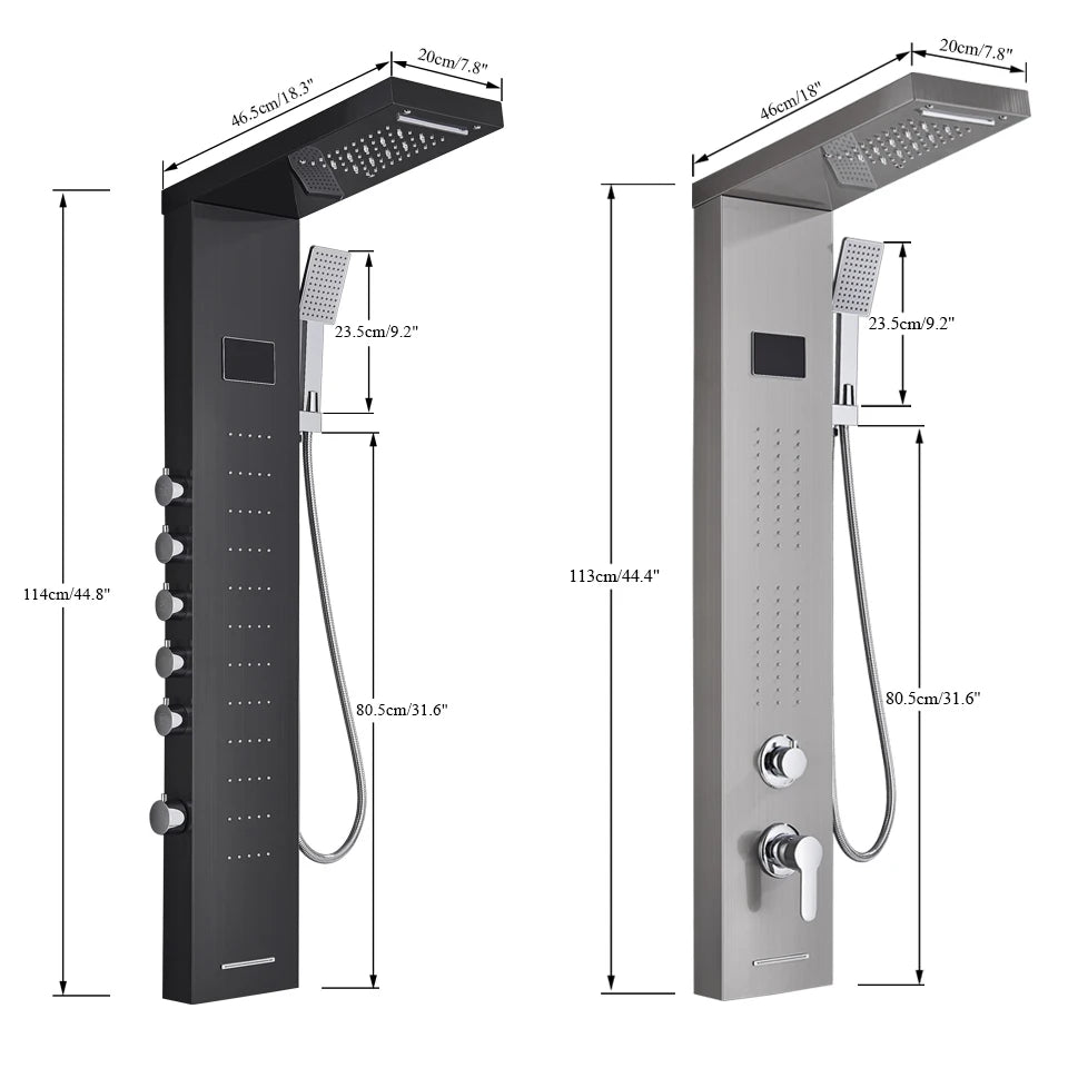 Black/Brushed Bathroom Shower Faucet Led Rainfall Head Shower
