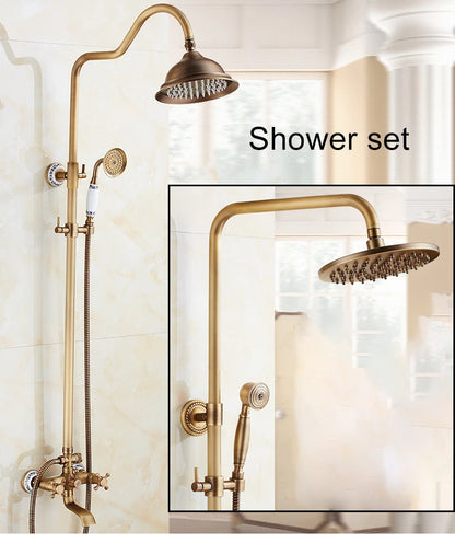 Antique Rain Shower Faucets Hand Brass Wall Mounted