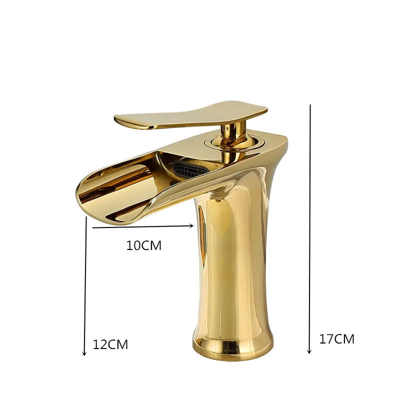 Basin Faucet Gold Waterfall Faucet Brass Bathroom Faucet