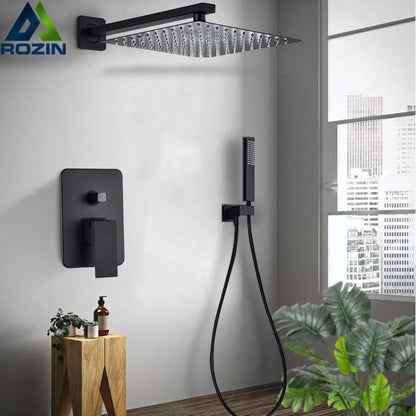 Black Shower Wall Mounted Shower Faucet Mixer 8/10/12/16