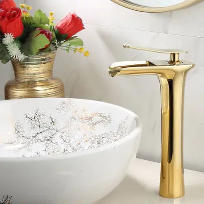 Basin Faucet Gold Waterfall Faucet Brass Bathroom Faucet