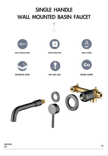 Modern Wall-Mounted Black Brass Bathroom Faucet Concealed Design