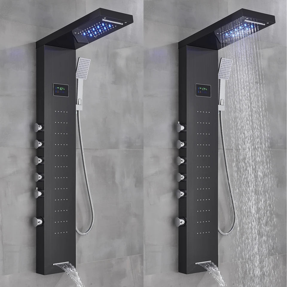 Black/Brushed Bathroom Shower Faucet Led Rainfall Head Shower