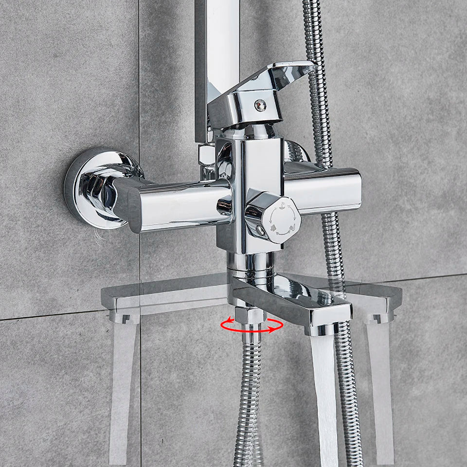 Uythner Bathroom Chrome/Black Shower Faucet Rotate Tub Spout