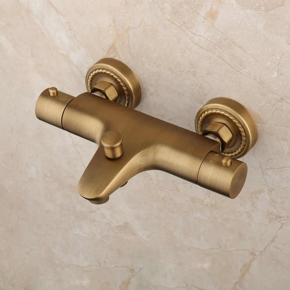Zappo Antique Brass Bathroom Thermostatic Shower W/ Rainfall