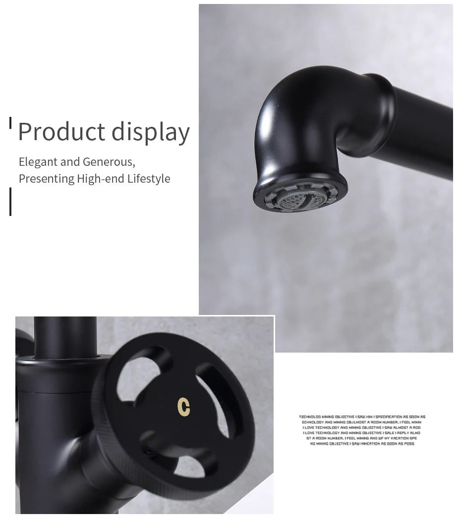 Basin Faucets Retro Industrial Style Matte Black Brass