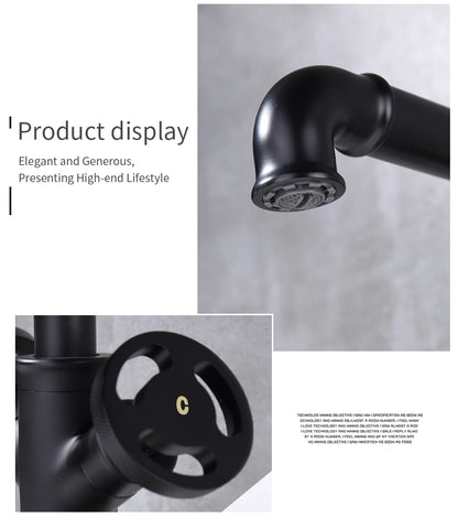 Basin Faucets Retro Industrial Style Matte Black Brass