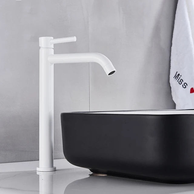 Tall Basin Sink Faucet Slim Black Chrome Bathroom
