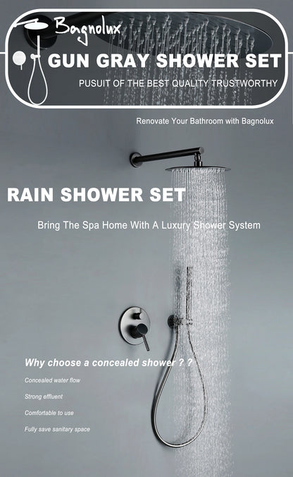 Bagnolux Gun Gray Bath Shower Brass Head Rianfall
