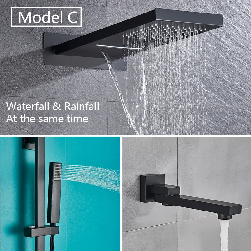 Rozin Matte Black Thermostatic Shower Faucet Wall Mount