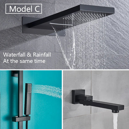 Rozin Matte Black Thermostatic Shower Faucet Wall Mount