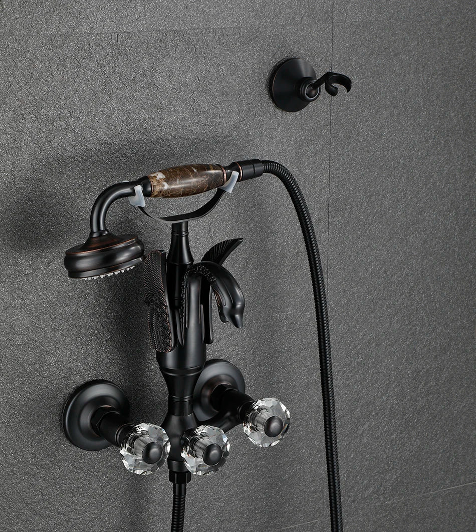 Luxury Golden Bathroom Swan Bathtub Faucet Wall Mounted