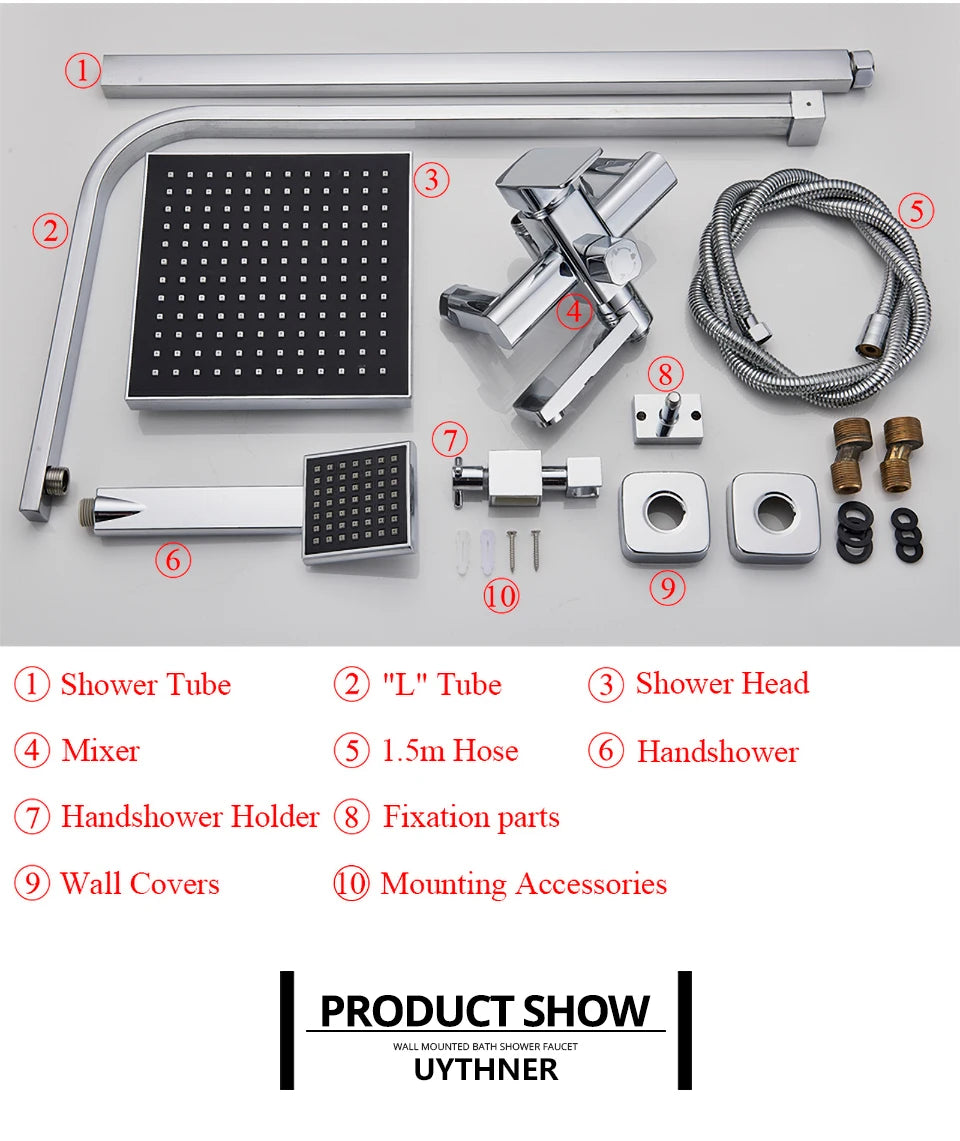 Uythner Bathroom Chrome/Black Shower Faucet Rotate Tub Spout