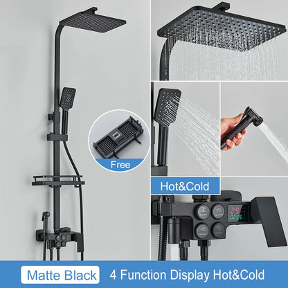 Black Thermostatic Lcd Shower Faucet Temperature Display Rainfall
